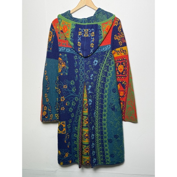 IVKO Bohemian Patchwork Knit Long Hooded Cardigan Sweater Jacket Womens M - Picture 8 of 9